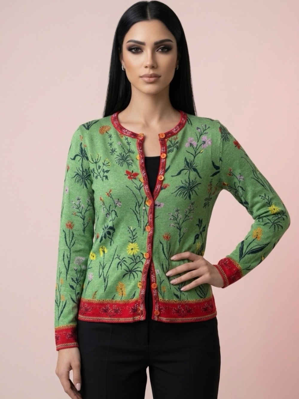 IVKO Floral Knit Cottagecore BoHo 100% Cotton Cardigan-42